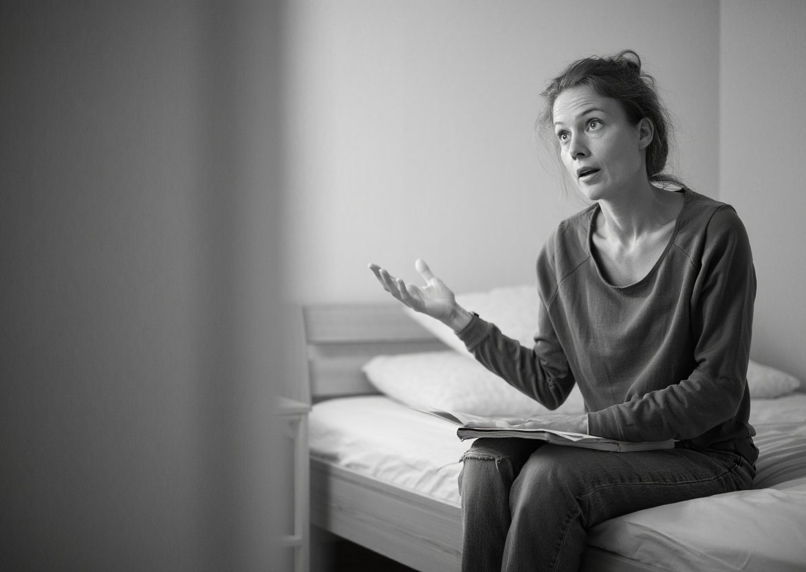 Девушка сидит на кровати в палате